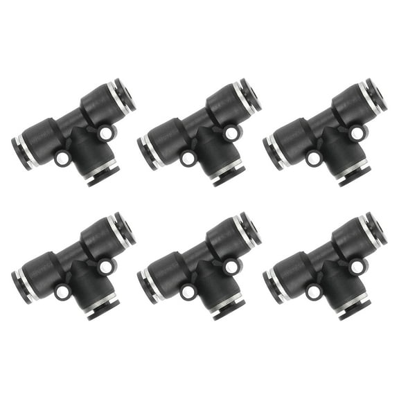 Uxcell 6 Pcs T Shape 3 Way Push to Connect Fitting, 1/8" OD Tube Reducer Connector Quick Push Lock Adapter Air Hose Fitting for Pneumatic System Pipeline Connection, Black