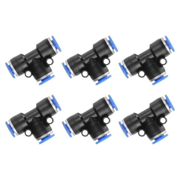 Uxcell 6 Pcs T Shape 3 Way Push to Connect Fitting, 3/16" OD Tube Reducer Connector Quick Push Lock Adapter Air Hose Fitting for Pneumatic System Pipeline Connection, Blue