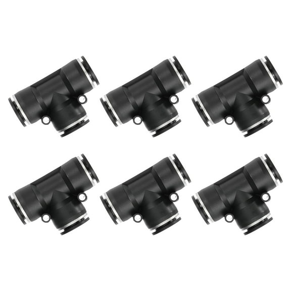 Uxcell 6 Pcs T Shape 3 Way Push to Connect Fitting, 5/8" OD Tube Reducer Connector Quick Push Lock Adapter Air Hose Fitting for Pneumatic System Pipeline Connection, Black