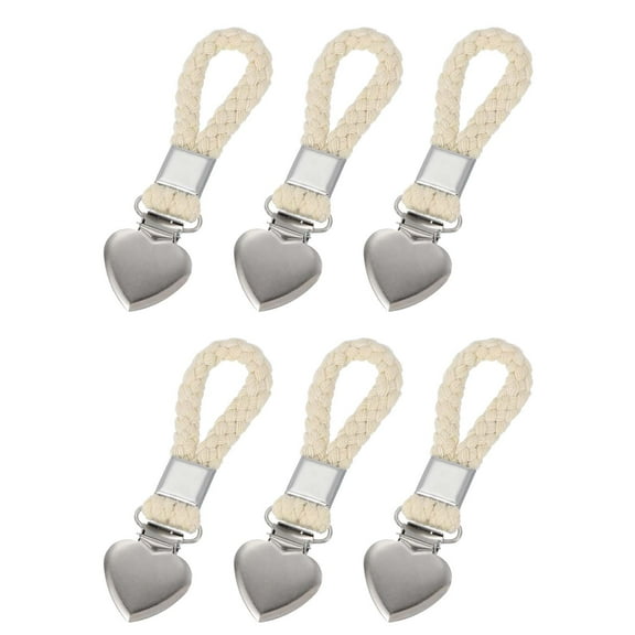 Uxcell 6 Pcs Tea Towel Clips with Cotton Loop for Hanging, 4.3 Inch Metal Towel Hooks Multipurpose Cloth Hangers for Home Kitchen Bathroom, Beige(Heart)