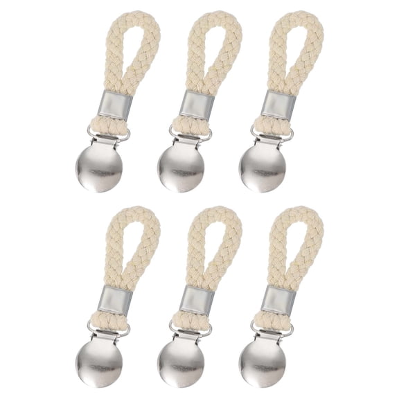 Uxcell 6 Pcs Tea Towel Clips with Cotton Loop for Hanging, 4.3 Inch Metal Towel Hooks Multipurpose Cloth Hangers for Home Kitchen Bathroom, Beige(Round)