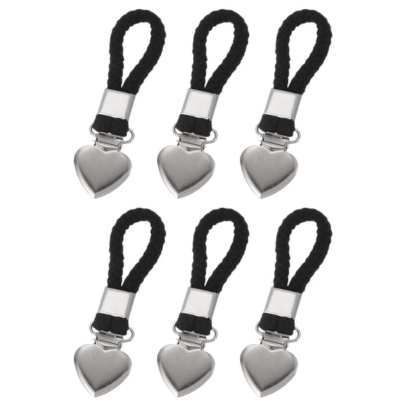 Uxcell 6 Pcs Tea Towel Clips with Cotton Loop for Hanging, 4.3 Inch Metal Towel Hooks Multipurpose Cloth Hangers for Home Kitchen Bathroom, Black(Heart)