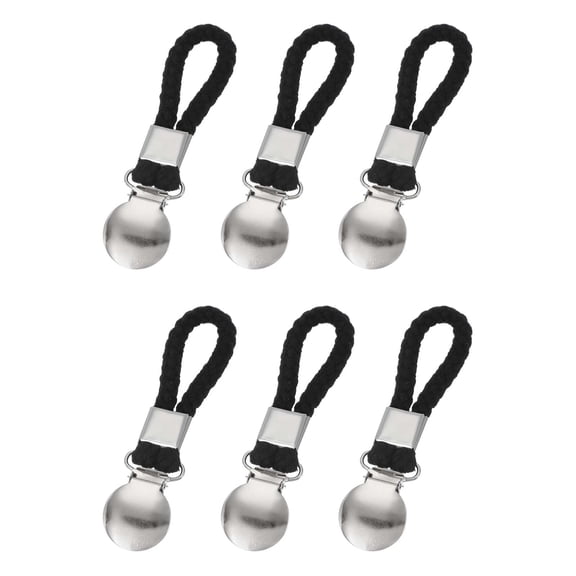 Uxcell 6 Pcs Tea Towel Clips with Cotton Loop for Hanging, 4.3 Inch Metal Towel Hooks Multipurpose Cloth Hangers for Home Kitchen Bathroom, Black(Round)