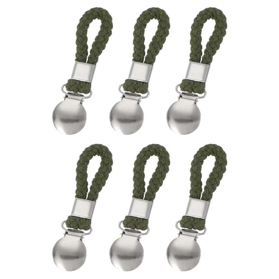 Uxcell 6 Pcs Tea Towel Clips with Cotton Loop for Hanging, 4.3 Inch Metal Towel Hooks Multipurpose Cloth Hangers for Home Kitchen Bathroom, Green(Round)