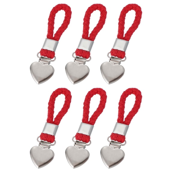 Uxcell 6 Pcs Tea Towel Clips with Cotton Loop for Hanging, 4.3 Inch Metal Towel Hooks Multipurpose Cloth Hangers for Home Kitchen Bathroom, Red(Heart)
