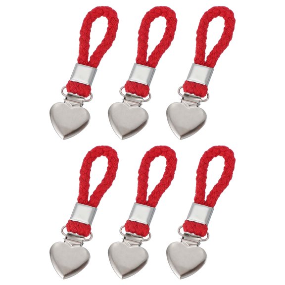 Uxcell 6 Pcs Tea Towel Clips with Cotton Loop for Hanging, 4.3 Inch Metal Towel Hooks Multipurpose Cloth Hangers for Home Kitchen Bathroom, Red(Heart)