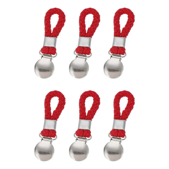 Uxcell 6 Pcs Tea Towel Clips with Cotton Loop for Hanging, 4.3 Inch Metal Towel Hooks Multipurpose Cloth Hangers for Home Kitchen Bathroom, Red(Round)
