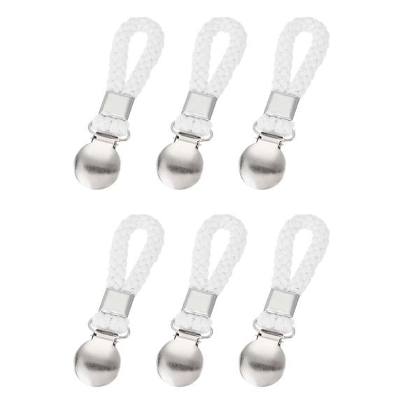 Uxcell 6 Pcs Tea Towel Clips with Cotton Loop for Hanging, 4.3 Inch Metal Towel Hooks Multipurpose Cloth Hangers for Home Kitchen Bathroom, White(Round)