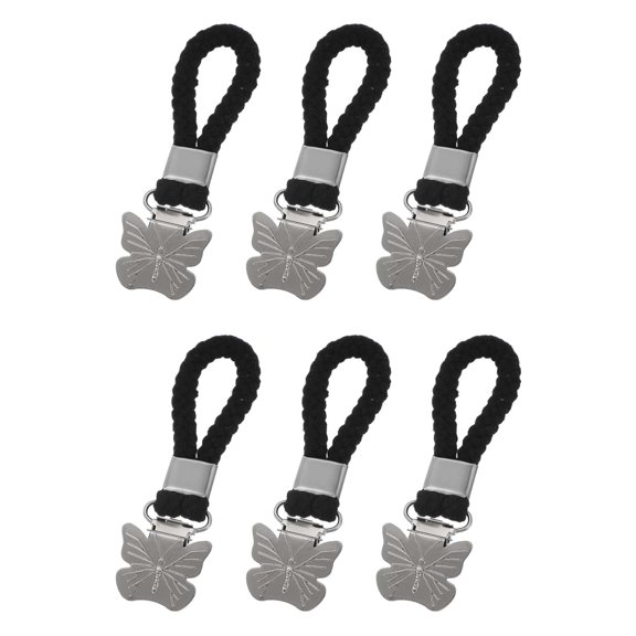 Uxcell 6 Pcs Tea Towel Clips with Cotton Loop for Hanging, 4 Inch Metal Towel Hooks Multipurpose Cloth Hangers for Home Kitchen Bathroom, Black(Butterfly)