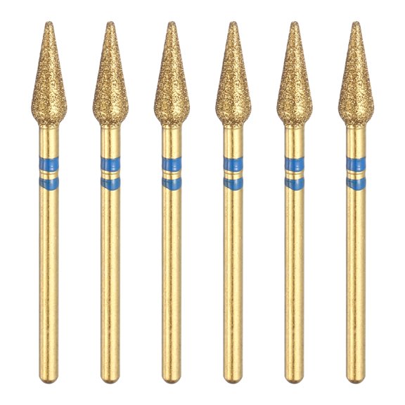 Uxcell 6 Pcs Titanium Diamond Grinding Bit, 120-140 Grit 4.2mm Bullet-Head Dia Titanium Plated Drill Bit 3/32" Shank Rotary Tool Accessory for Ceramic Nail Sand Grind Polish Engrave