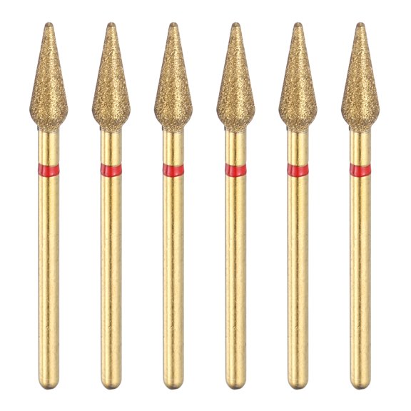 Uxcell 6 Pcs Titanium Diamond Grinding Bit, 200-230 Grit 4.2mm Bullet-Head Dia Titanium Plated Drill Bit 3/32" Shank Rotary Tool Accessory for Ceramic Nail Sand Grind Polish Engrave