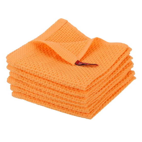 Uxcell 6 Pcs Waffle Weave Towel, 11.8x11.8" Soft Cotton Microfibre Dish Cloths Quick Drying Hand Dish Rags Lint Free Cloth for Household Cooking Cleaning Kitchen Bathroom, Orange