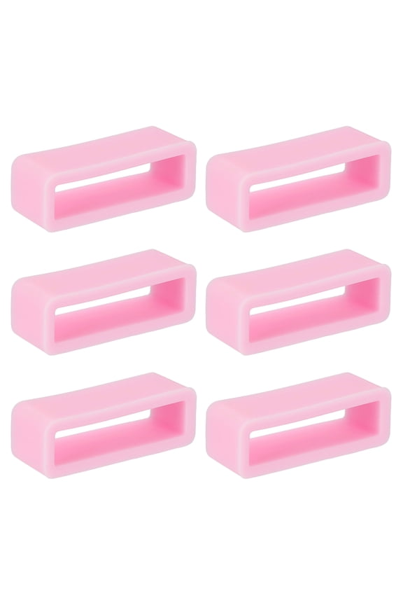 6 Pcs Watch Band Holder Loop, 20mm Silicone Replacement Fastener Rings Watch Band Strap Keeper, Pink
