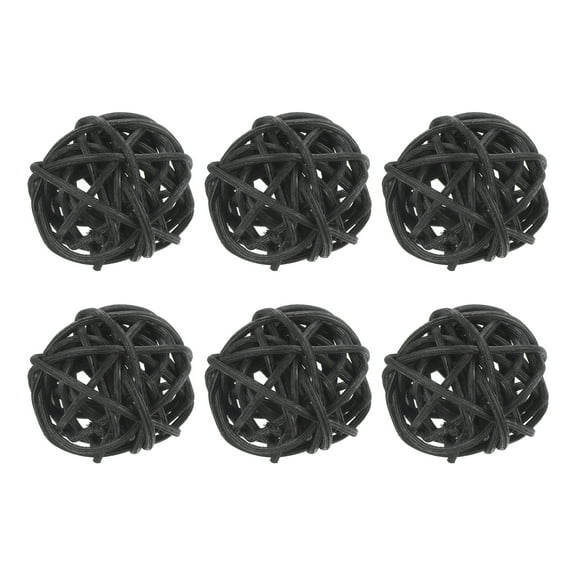 Uxcell 6 Pcs Wicker Rattan Balls 1.2 Inch Rattan Decorative Balls Vase Fillers for Wedding Party Black
