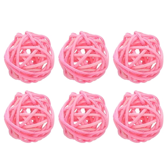 Uxcell 6 Pcs Wicker Rattan Balls 1.2 Inch Rattan Decorative Balls Vase Fillers for Wedding Party Centerpiece Bowls Home Decoration, Pink