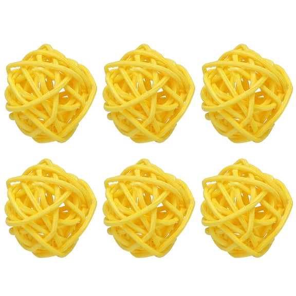 Uxcell 6 Pcs Wicker Rattan Balls 1.2 Inch Rattan Decorative Balls Vase Fillers for Wedding Party Centerpiece Bowls Home Decoration, Yellow