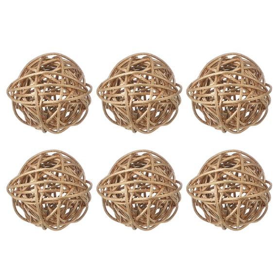 Uxcell 6 Pcs Wicker Rattan Balls 2 Inch Rattan Decorative Balls Vase Fillers for Wedding Party Centerpiece Bowls Home Decoration, Gold