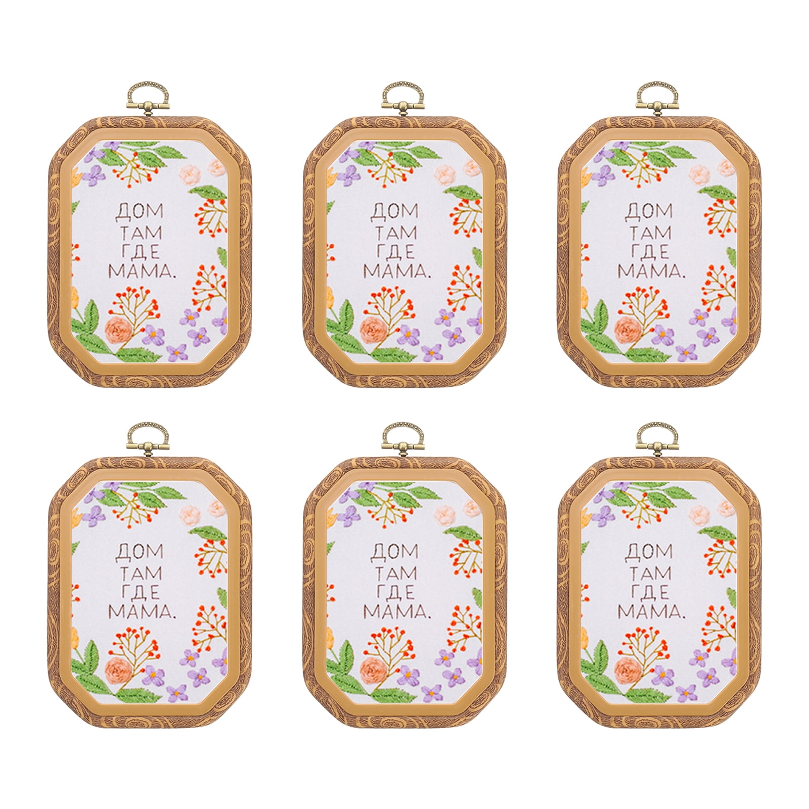 Uxcell 6 Pieces 4.8" x 3.3" Rectangular Embroidery Hoops Frame Imitated Wood Circle Cross Stitch Hoop Ring for Embroidery Art Craft Handy Sewing Decoration, Brown