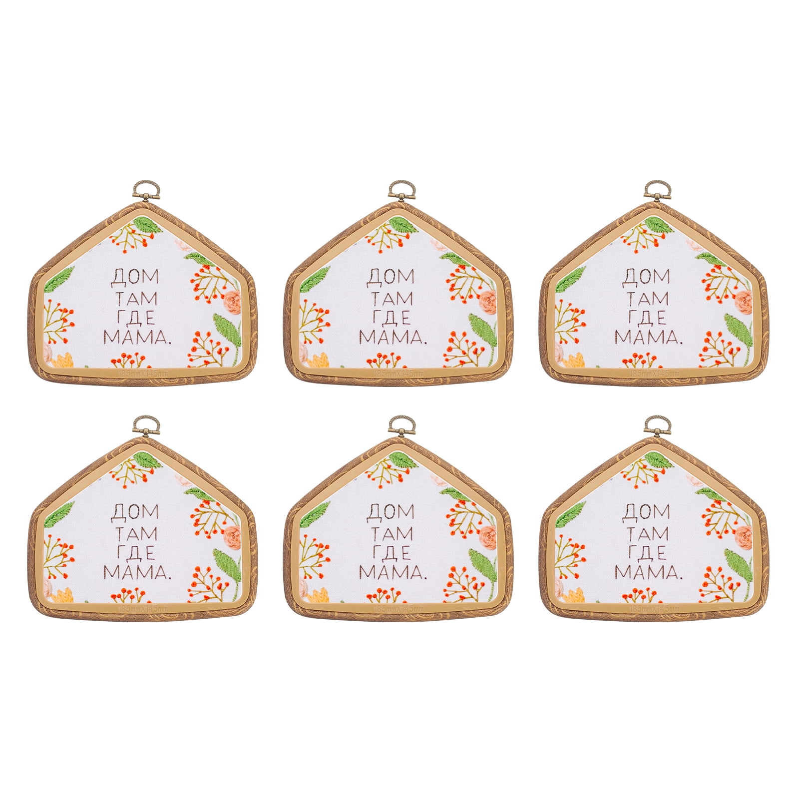 Uxcell 6 Pieces 6.7" x 5.1" Room Shape Embroidery Hoops Frame Imitated Wood Circle Cross Stitch Hoop Ring for Embroidery Art Craft Handy Sewing Decoration, Brown