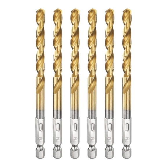 Uxcell 6 Pieces Drill Bit 1/4" Gold Titanium M2 HSS Twist Drill Bit with 1/4" Hex Shank