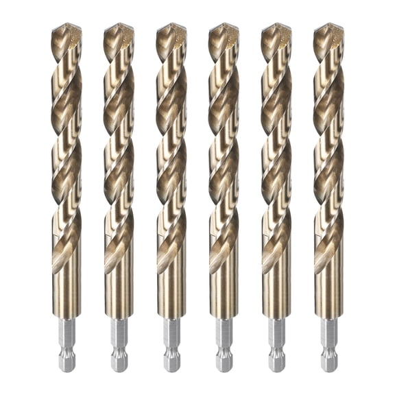 Uxcell 6 Pieces Drill Bit 15/32" Gold Oxide M35 HSS Twist Drill Bit with 1/4" Hex Shank