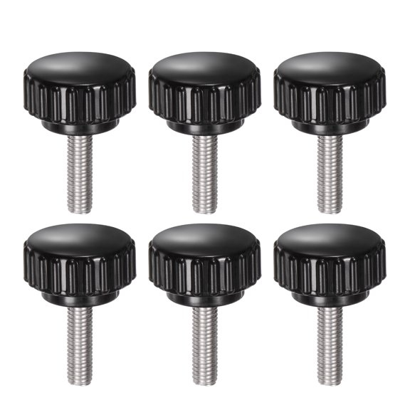 Uxcell 6 Pieces Knurled Clamping Knobs M5 x 20mm 304 Stainless Steel Threaded Stud 22mm Round Head Thumb Screws Black