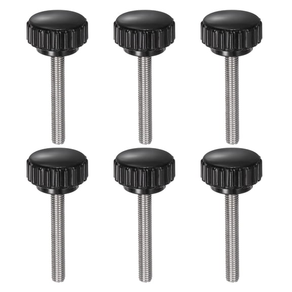Uxcell 6 Pieces Knurled Clamping Knobs M5 x 35mm 304 Stainless Steel Threaded Stud 22mm Round Head Thumb Screws Black