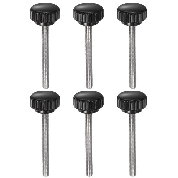Uxcell 6 Pieces Knurled Clamping Knobs M5 x 50mm 304 Stainless Steel Threaded Stud 22mm Round Head Thumb Screws Black
