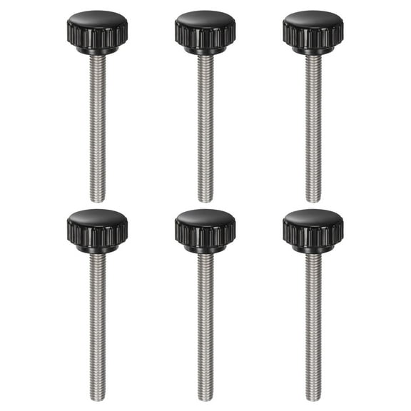 Uxcell 6 Pieces Knurled Clamping Knobs M6 x 55mm 304 Stainless Steel Threaded Stud 22mm Round Head Thumb Screws Black