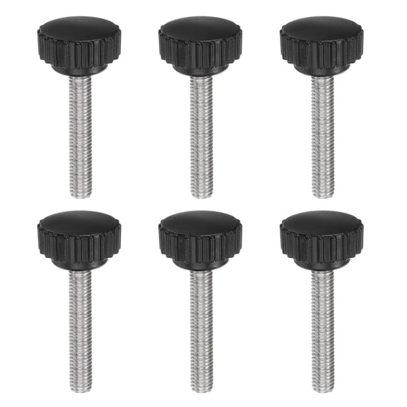Uxcell 6 Pieces Knurled Clamping Knobs M8 x 45mm Metric Thread 304 Stainless Steel 28mm Matte Head Thumb Screws Black