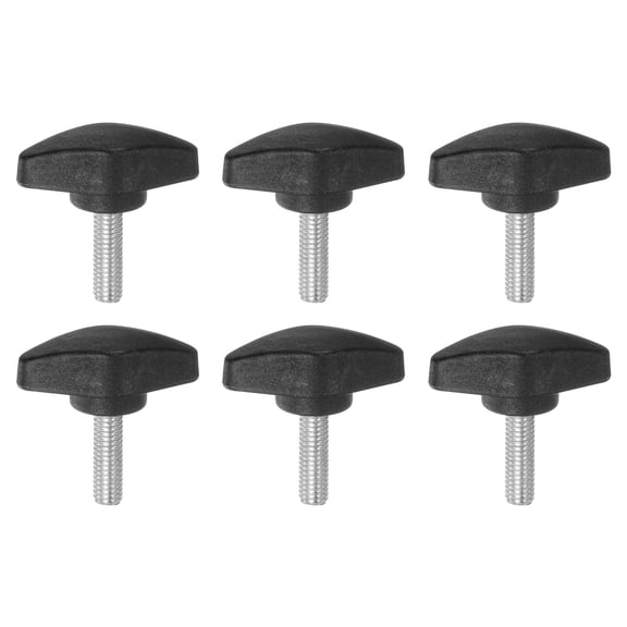 Uxcell 6 Pieces Tee Wing Knobs M6 x 20mm Metric Male Thread Plastic T Head Thumb Screw Clamping Stud Knob Black