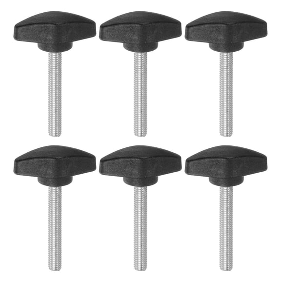 Uxcell 6 Pieces Tee Wing Knobs M6 x 45mm Metric Male Thread Plastic T Head Thumb Screw Clamping Stud Knob Black