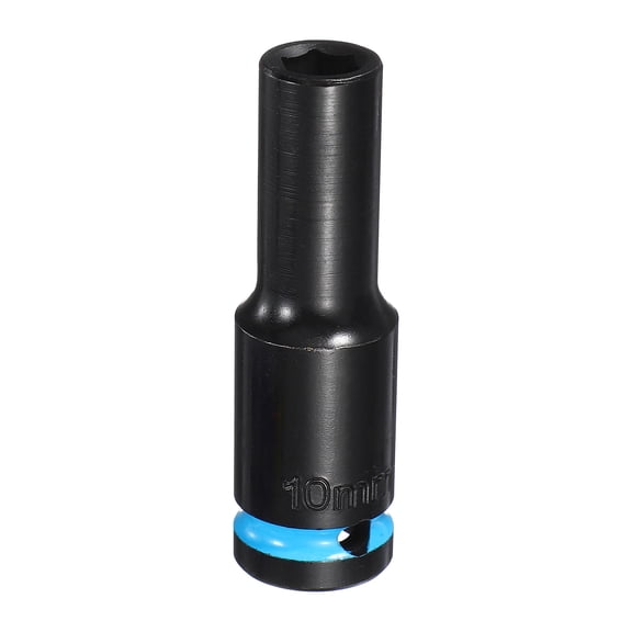 Uxcell 6 Point Deep Impact Socket 1/2" Drive 10mm Metric CR-V Steel Spindle Axle Hex Nut Bolt Sockets 3" Long for Auto Machine Repair, Blue Black