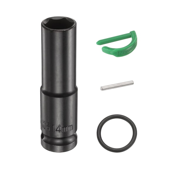 Uxcell 6 Point Deep Impact Socket 1/2" Drive 14mm Metric Standard Socket Cr-Mo Steel Spindle Axle Hex Nut Bolt Sockets with Rubber Ring Locking Pin