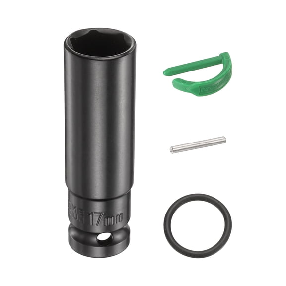 Uxcell 6 Point Deep Impact Socket 1/2" Drive 17mm Metric Standard Socket Cr-Mo Steel Spindle Axle Hex Nut Bolt Sockets with Rubber Ring Locking Pin