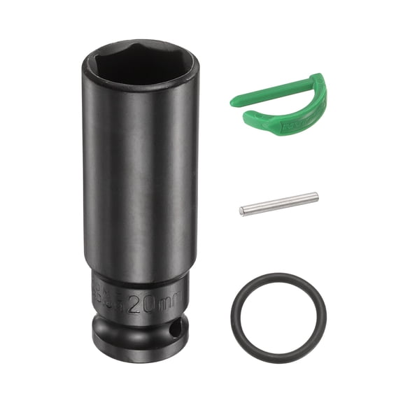 Uxcell 6 Point Deep Impact Socket 1/2" Drive 20mm Metric Standard Socket Cr-Mo Steel Spindle Axle Hex Nut Bolt Sockets with Rubber Ring Locking Pin