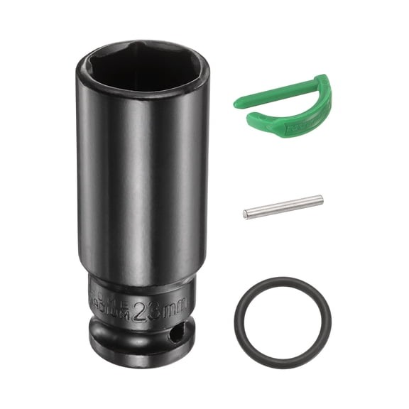 Uxcell 6 Point Deep Impact Socket 1/2" Drive 23mm Metric Standard Socket Cr-Mo Steel Spindle Axle Hex Nut Bolt Sockets with Rubber Ring Locking Pin