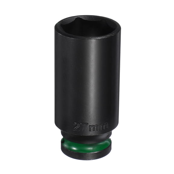 Uxcell 6 Point Deep Impact Socket 1/2" Drive 27mm Metric CR-V Steel Spindle Axle Hex Nut Bolt Sockets 3" Long for Auto Machine Repair, Green Black