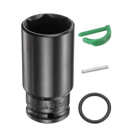 Uxcell 6 Point Deep Impact Socket 1/2" Drive 30mm Metric Standard Socket Cr-Mo Steel Spindle Axle Hex Nut Bolt Sockets with Rubber Ring Locking Pin