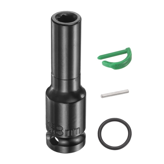 Uxcell 6 Point Deep Impact Socket 1/2" Drive 8mm Metric Standard Socket Cr-Mo Steel Spindle Axle Hex Nut Bolt Sockets with Rubber Ring Locking Pin