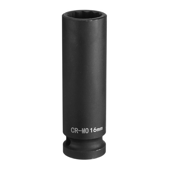 Uxcell 12-Point Deep Impact Socket 1/2 Inch Drive 0.63" Metric Chrome Molybdenum Alloy Steel Spindle Axle Nut Impact Socket