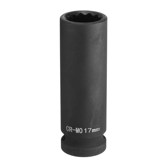 12-Point Deep Impact Socket 1/2 Inch Drive 17mm Metric Chrome Molybdenum Alloy Steel Spindle Axle Nut Impact Socket