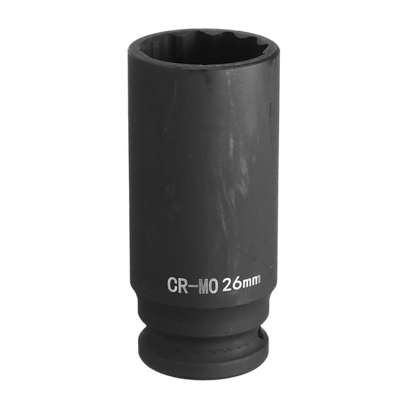 Uxcell 6-Point Deep Impact Socket 1/2 Inch Drive 26mm Metric Chrome Molybdenum Alloy Steel Spindle Axle Nut Impact Socket