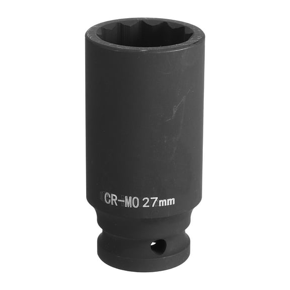 Uxcell 6-Point Deep Impact Socket 1/2 Inch Drive 27mm Metric Chrome Molybdenum Alloy Steel Spindle Axle Nut Impact Socket