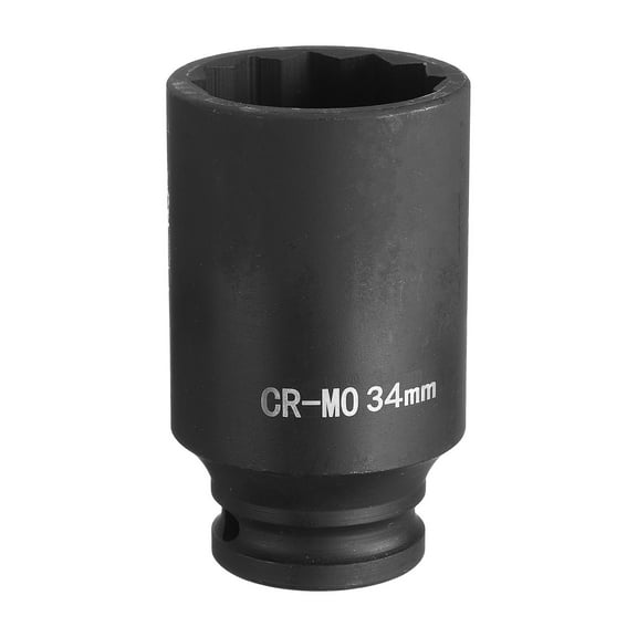 Uxcell 6-Point Deep Impact Socket 1/2 Inch Drive 34mm Metric Chrome Molybdenum Alloy Steel Spindle Axle Nut Impact Socket