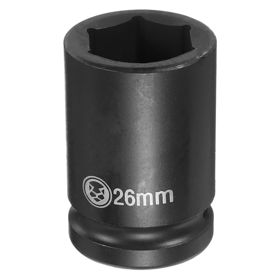 Uxcell 6 Point Deep Impact Socket 3/4" Drive 26mm Metric CR-V Steel Hex Nut Bolt Sockets 2.4" Long for Auto Machine Repair