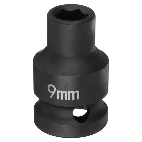 Uxcell 6 Point Impact Socket 9mm Metric Socket 1/2" Square Drive 1.5" (38mm) Long Phosphated Cr-Mo Steel Spindle Axle Hex Nut Sockets, Black