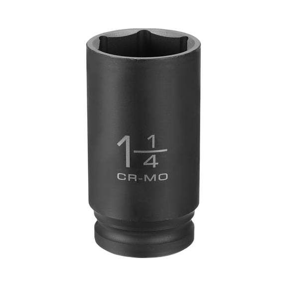 Uxcell 6 Point Shallow Impact Socket 1-1/4" Socket 1/2" Square Drive 78mm (3.1") Long 40cr Alloy Steel for Home Auto Axle Hex Nuts Bolts Repair, Black