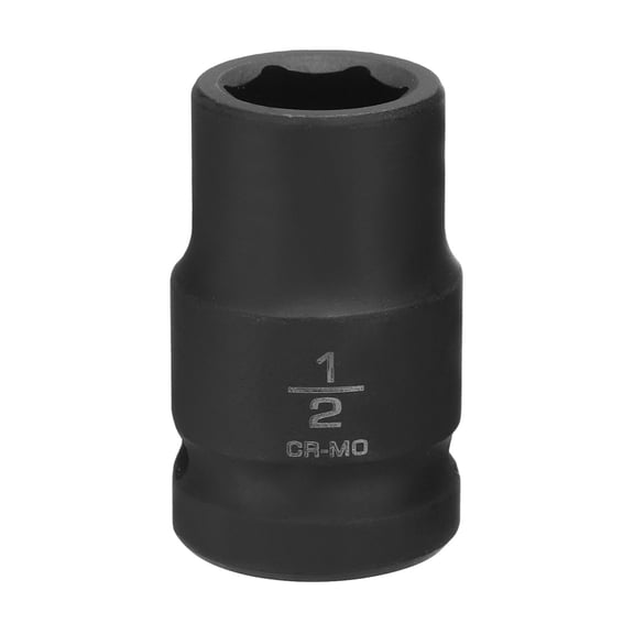 Uxcell 6 Point Shallow Impact Socket 1/2" Socket 1/2" Square Drive 38mm (1.5") Long 40cr Alloy Steel for Home Auto Axle Hex Nuts Bolts Repair, Black