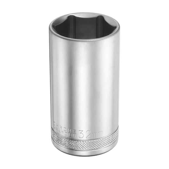 Uxcell 6 Points Deep Socket 1/2" Drive 32mm Nickel Plating Flip Sleeve 3.1" Long